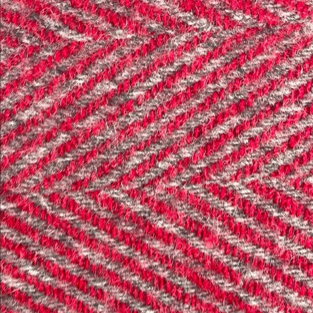 Woolmark Pure New Wool‎ Herringbone Throw Blanket Red Grey Fringe Made in Italy